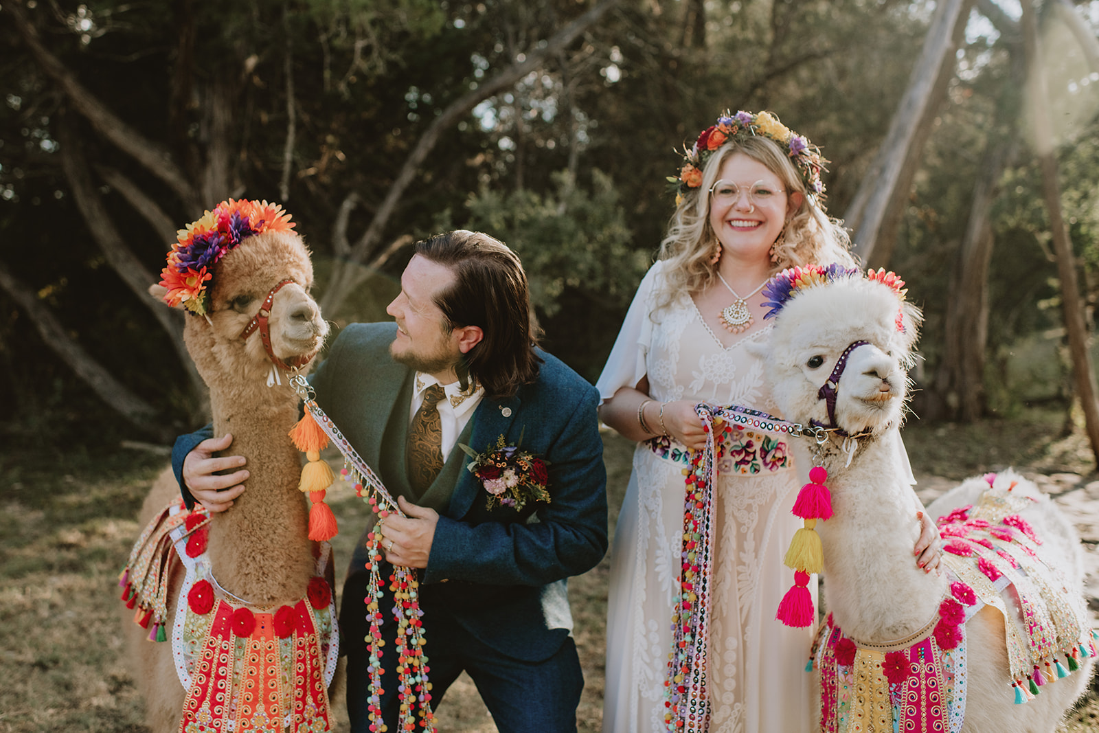 collage of two couples newly wedded 